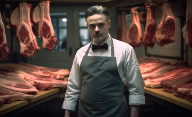 Wall Mural - Man working at the butcher's shop.