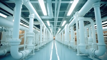 Poster - White pipeline at control room of a modern thermal power plant at factory.