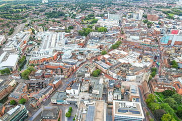 Wall Mural - amazing aerial view of the downtown and High Street of Reading, Berkshire, UK