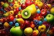 Digital artwork showing colorful shapes resembling various fruits. Generative AI