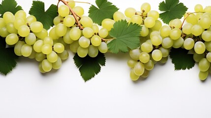 Wall Mural - Green juicy grapes on white background.