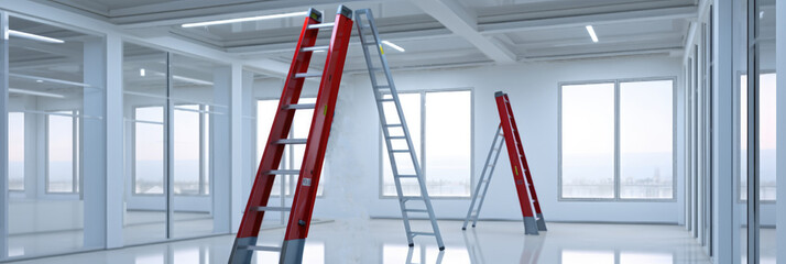 Aufkleber - High ladder standing in center of office are under renovate.