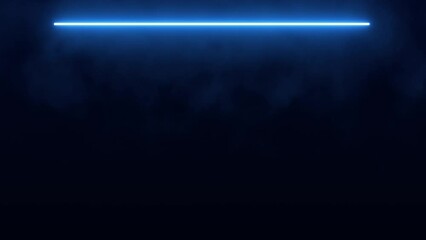 Poster - Animation of blue neon led lamp frame, empty space, ultraviolet light, 80's retro style, fashion show stage, abstract background, illuminate frame design. Abstract cosmic vibrant backlight with smoke