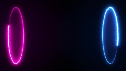 Poster - Animation of blue neon led lamp frame, empty space, ultraviolet light, 80's retro style, fashion show stage, abstract background, neon podium stage design. Abstract cosmic vibrant backlight above
