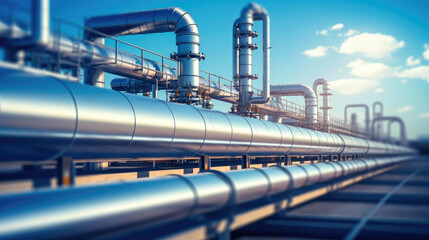 Fototapete - Pipeline at Industrial zone, Steel long pipes in Petrochemical oil refinery.