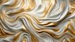 Schöner abstrakter futuristischer Hintergrund in welligen gold und weißen leuchtenden Farben für Webdesign und Drucksachen als Vorlage in Querformat für Banner, ai generativ