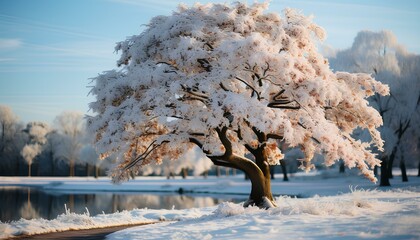 Wall Mural - winter landscape with trees and snow. Snow covered tree. Snowy tree. Winter landscape. Winter paysage. Winter time. Snow