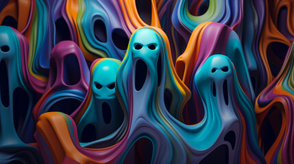 Wall Mural - a colorful abstract ghosts pattern of geometric shapes, halloween theme, decoration, zombies, in the