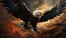An Eagle Symbolizing Freedom. Nice Eagle Flying Over Eet Landscape. One Associates The Eagle Created By Ai