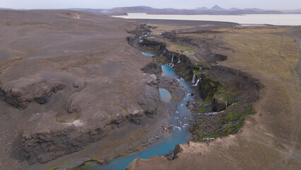 Wall Mural - Sigoldugljufur, also known as the Valley of Tears, is a canyon in the Icelandic Highlands. It is most renowned for and earned its nickname from its sheer number of waterfalls.