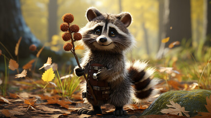 Canvas Print - raccoon in the woods HD 8K wallpaper Stock Photographic Image