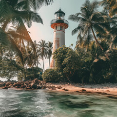 Wall Mural - a lighthouse on a tropical island
