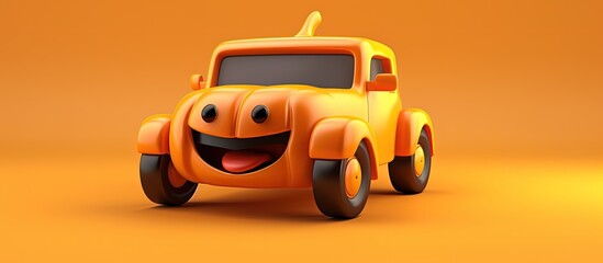 Canvas Print - Halloween themed Jack O Lantern on toy car rendered in on orange background with copyspace for text