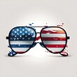 graphic design just the front profile of aviator glasses with the american flag reflected in the lenses white backgound minimalist cartoon 