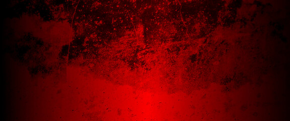 Fototapeta scary red wall for background, dark grunge textured red concrete wall background, red horror wall background, dark slate background toned classic red color, dark cracked cement and smoked poster.