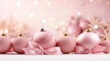 Pink Christmas Baubles With Golden Ornaments