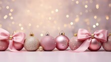 Pink Christmas Baubles With Golden Ornaments