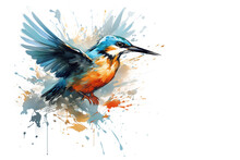 Image Of Beautiful Watercolor Painting Of Common Kingfisher Flying. Bird, Wildlife Animals, Illustration, Generative AI.