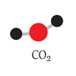 Model of carbon dioxide CO2 molecule and chemical formulas.