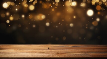 Poster - Festive dark background with golden light and empty table for Christmas decor