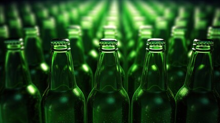 Background of an empty green beer bottle close up