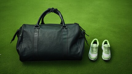 Poster - Sports gear on grass flat view Room for text