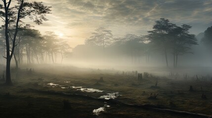 Aufkleber - Hazy scenery at sunrise