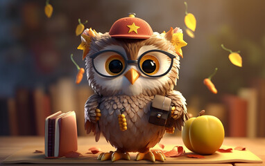 3D cute owl student