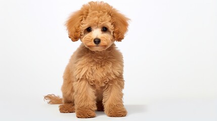 Naklejka na meble Isolated white background with groomed apricot toy poodle