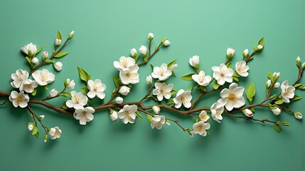 Aufkleber - Blooming almond branches on green backdrop
