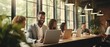 © khwanchai - happy businessman with team of professionals having a meeting in a digital marketing agency in modern office, teamwork concept, Generative AI