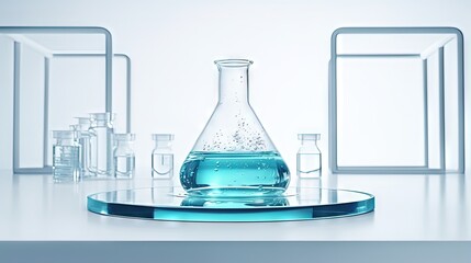 Leinwandbilder - Cosmetics on glass in laboratory equipment with blue water