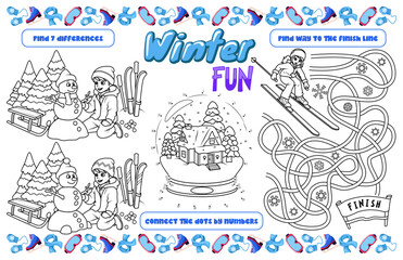 Festive placemat for children. Printable activity sheet 