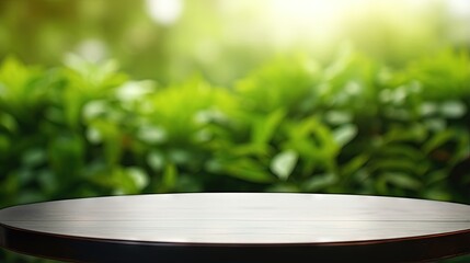 Aufkleber - Ideal for showcasing products an unfocused green background complements an empty table