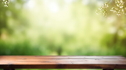 Aufkleber - Product display and picnic concept with empty table in front of green spring bokeh background