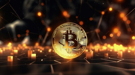Poster - Bitcoin backdrop in polygonal glow depicting cryptocurrency and finance 3D Render