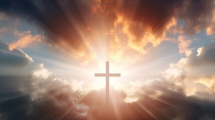 Poster - Christian cross shines brightly in the sky with love hope and freedom