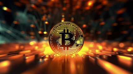 Poster - Bitcoin backdrop in polygonal glow depicting cryptocurrency and finance 3D Render