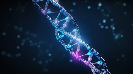 Poster - spiraling dna helix with blue light on black background used in molecular genetic medicine