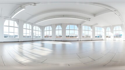Leinwandbilder - Empty white room with panoramic windows and seamless spherical HDRI panorama for office or store