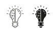 © gentle studio - Smart Solution, Inspiration, Knowledge, Light Bulb Line and Silhouette Icon Set. Innovation Symbol on White Background. Human Brain and Lightbulb Idea Pictogram. Isolated Vector Illustration