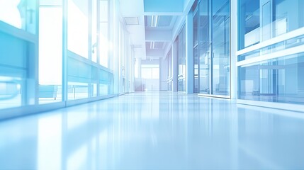Poster - Blurred technology space background in business corridor or mall with defocused medical and hospital corridor background featuring modern lab clinic