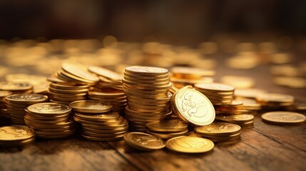 Poster - Gold coins symbolize wealth and savings in business and finance