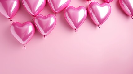 Aufkleber - Heart shaped pink air balloons on a pink background Perfect for Valentine s Day decor or events