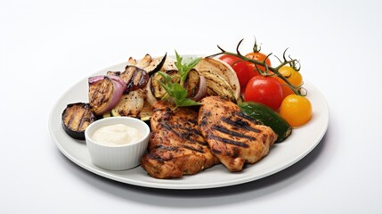 Fototapete - Assorted grilled meats on white background copy space