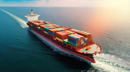 Poster - Aerial view of international container shipping at sea