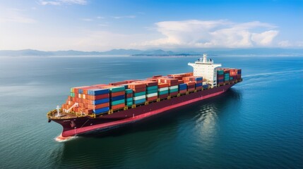 Poster - Aerial view of international container shipping at sea
