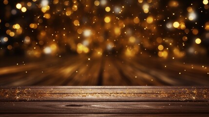 Poster - Festive dark background with golden light and empty table for Christmas decor