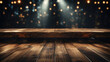 Dark empty wooden stage background, lit by spotlights