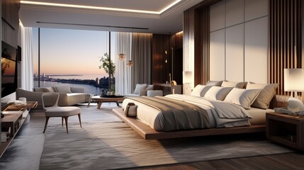 Aufkleber - Luxurious hotel room depicted in 3D rendering